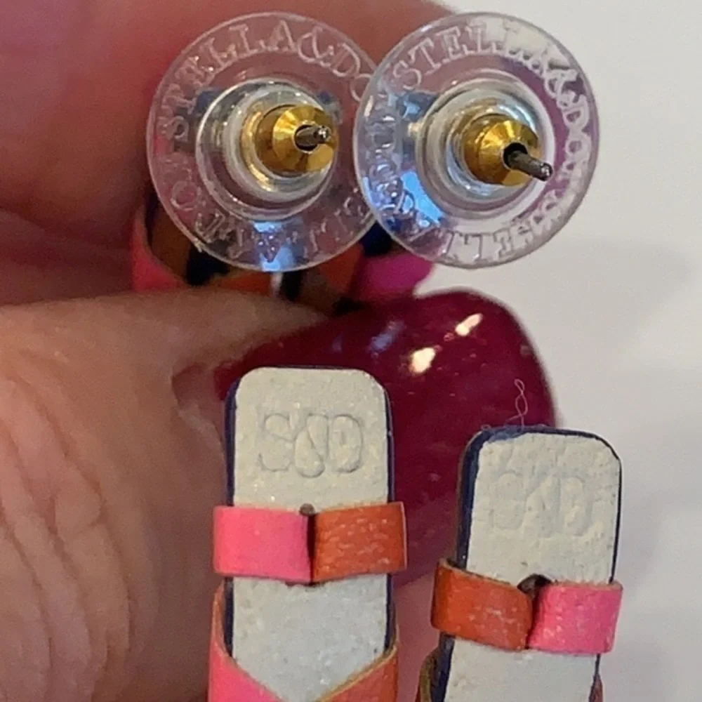 Stella and Dot corset leather hoops pink orange